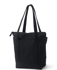 Lands' End Solid Color 5 Pocket Zip Top Long Handle Canvas Tote Bag