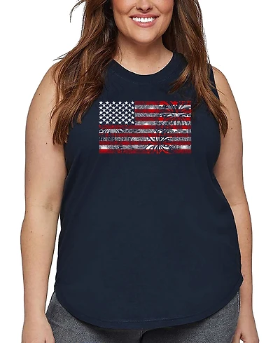 La Pop Art Plus Fireworks American Flag Word Tank Top