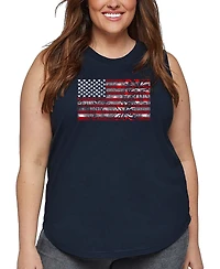 La Pop Art Plus Fireworks American Flag Word Tank Top