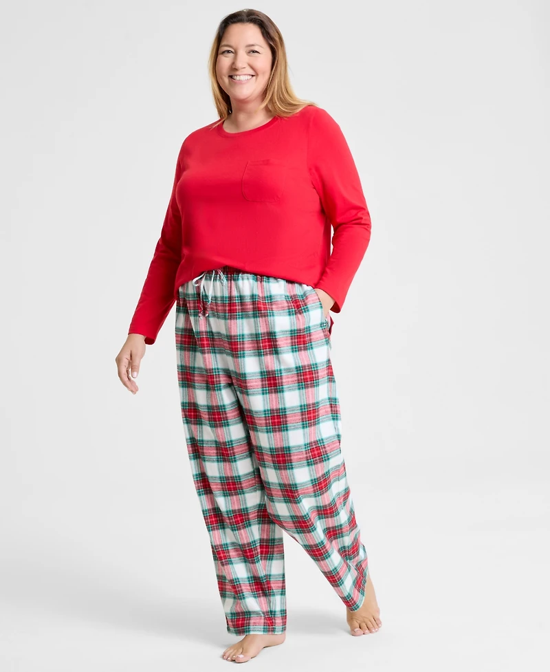 Holiday Lane's Women's Plus Merry Plaid Crew Neck Matching Family Pajamas Set, Created for Macy's