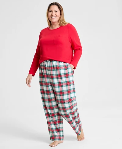 Holiday Lane's Women's Plus Merry Plaid Crew Neck Matching Family Pajamas Set, Created for Macy's