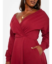 Msgd Women's Burgundy Off-The-Shoulder Mini Skater Dress with Pockets