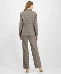 Anne Klein Womens Check Print Peak Lapel Three Pocket Jacket Long Sleeve Turtleneck Plaid Mid Rise Wide Leg Pants