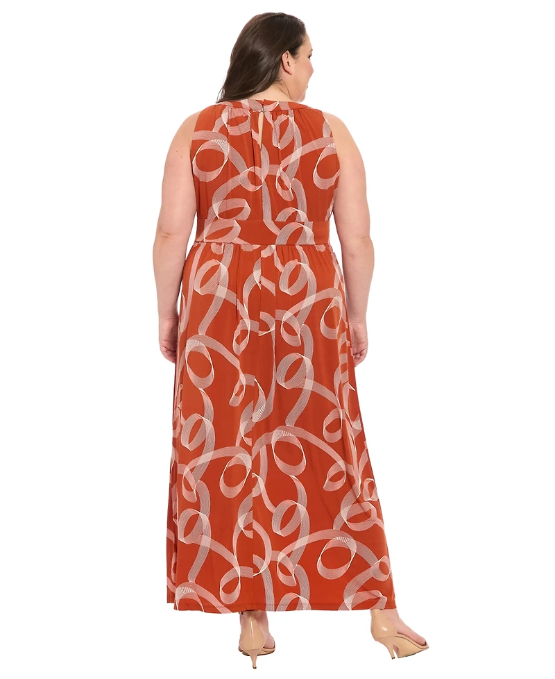 London Times Plus Halter Keyhole Printed Maxi Dress