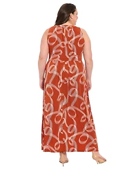 London Times Plus Halter Keyhole Printed Maxi Dress
