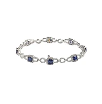 Suzy Levian Sterling Silver Sapphire & Created White Asscher-cut Pave Link Bracelet