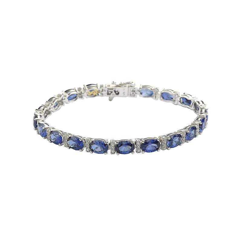 Suzy Levian Sterling Silver Sapphire & Created White Oval-cut Tennis Bracelet
