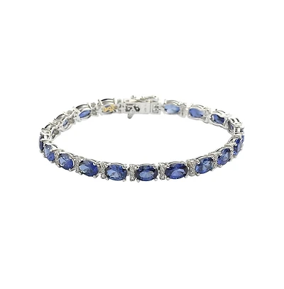 Suzy Levian Sterling Silver Sapphire & Created White Oval-cut Tennis Bracelet