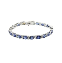Suzy Levian Sterling Silver Sapphire & Created White Oval-cut Tennis Bracelet