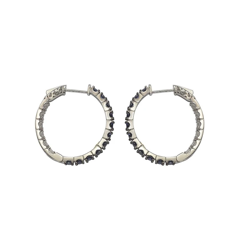 Suzy Levian New York Sterling Silver Sapphire & Created White Inside Out Hoop Earrings