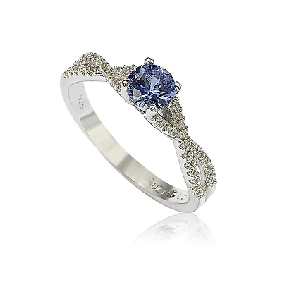 Suzy Levian Sterling Silver Sapphire & Created White Crossover Twist Center Stone Ring