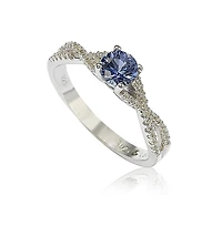 Suzy Levian Sterling Silver Sapphire & Created White Crossover Twist Center Stone Ring