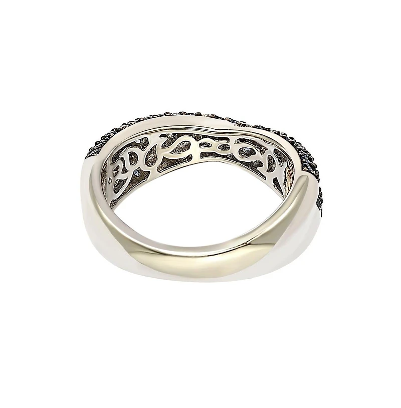 Suzy Levian Sterling Silver Sapphire & Created White Pave Crossover Twist Band Ring
