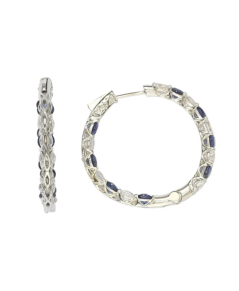 Suzy Levian Sterling Silver Sapphire & Created White Martini Set Inside Out Hoop Earrings