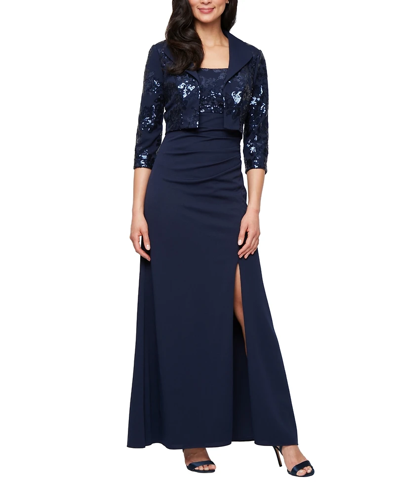 Alex Evenings Petite Long Scuba Crepe Jacket Dress