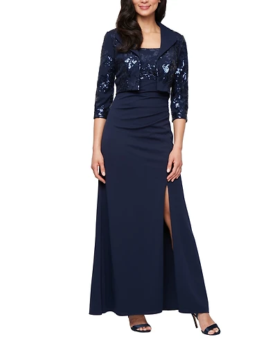 Alex Evenings Petite Long Scuba Crepe Jacket Dress