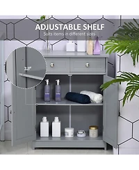 kleankin Wooden Bathroom Floor Cabinet with 2 Doors, 2 Drawers and Adjustable Shelf,