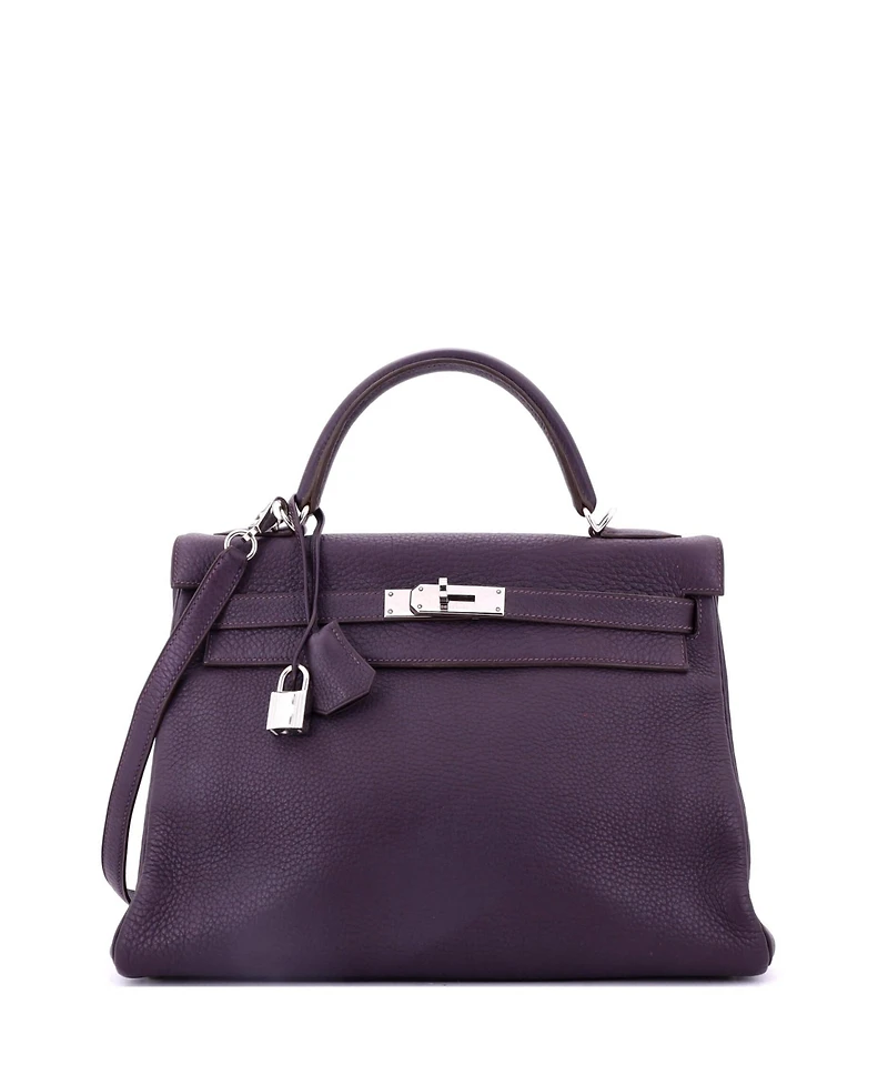 Pre-Owned Hermes Kelly 32 Handbag Purple Clemence with Palladium Hardware