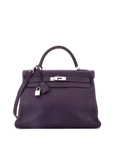 Pre-Owned Hermes Kelly 32 Handbag Purple Clemence with Palladium Hardware