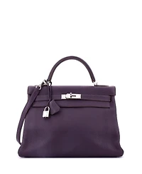 Pre-Owned Hermes Kelly 32 Handbag Purple Clemence with Palladium Hardware