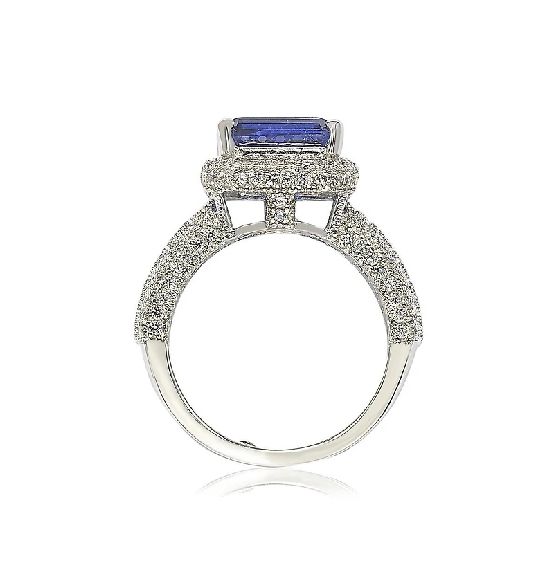 Suzy Levian New York Sterling Silver Sapphire & Created White Sapphire Emerald-Cut Ring