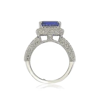 Suzy Levian New York Sterling Silver Sapphire & Created White Sapphire Emerald-Cut Ring