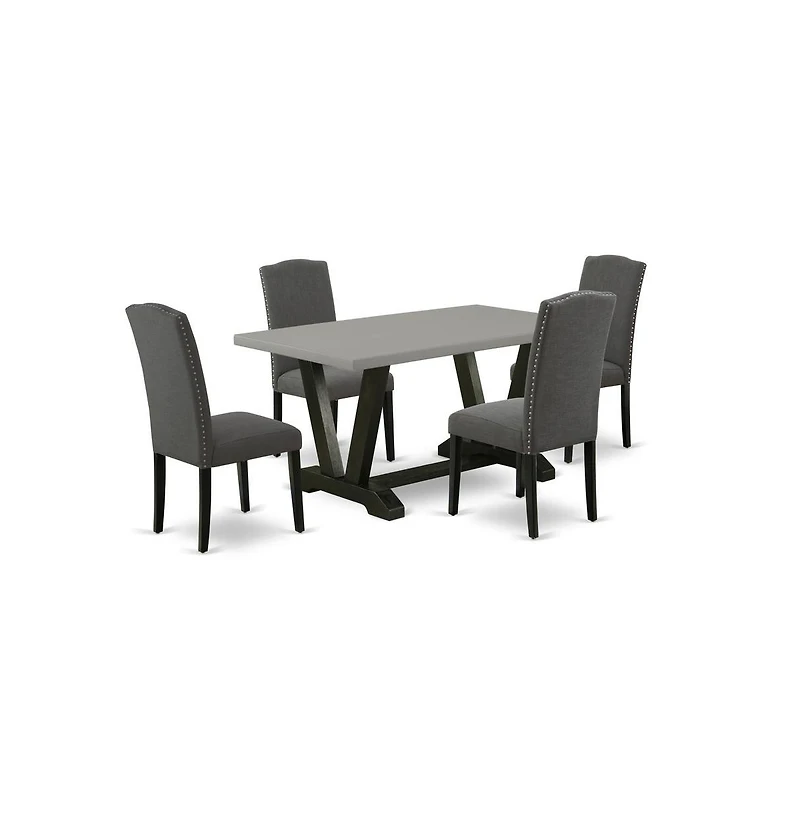 East West Furniture 5-Pc Dinette Room Set - 4 Kitchen Chairs and 1 Modern Rectangular Cement Wood Dining Table with High Stylish Chair Back