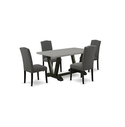 East West Furniture 5-Pc Dinette Room Set - 4 Kitchen Chairs and 1 Modern Rectangular Cement Wood Dining Table with High Stylish Chair Back