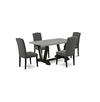East West Furniture 5-Pc Dinette Room Set - 4 Kitchen Chairs and 1 Modern Rectangular Cement Wood Dining Table with High Stylish Chair Back