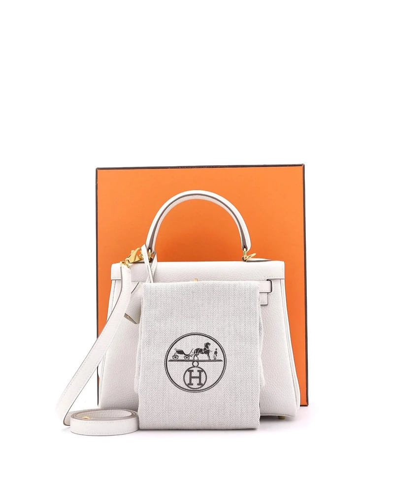 Pre-Owned Hermes Kelly 25 Handbag Light Togo with Gold Hardware