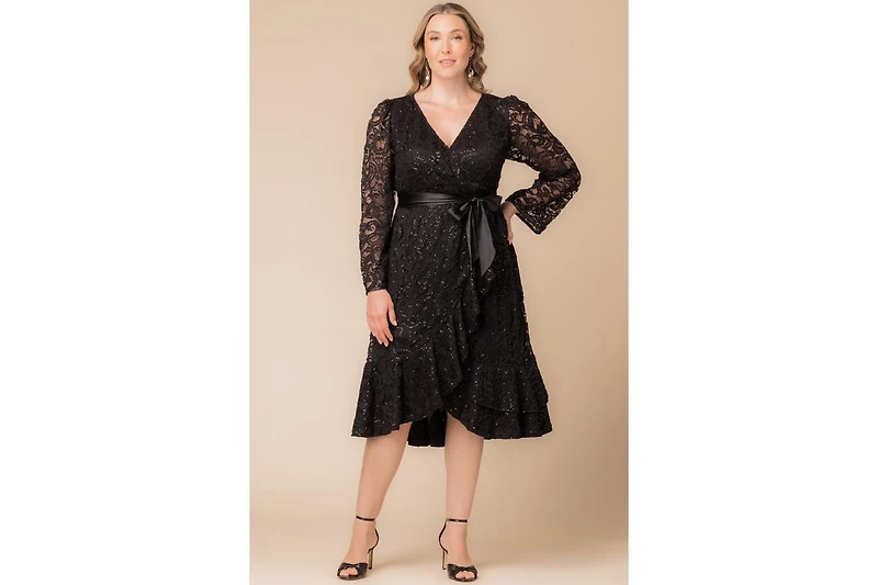 Kiyonna Women's Plus Cosmopolitan Sequin Lace Cocktail Dress