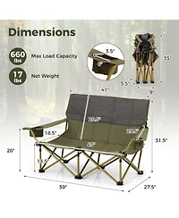 Oversized Folding Camping Loveseat Couch with Cup Holders and Thick Padding