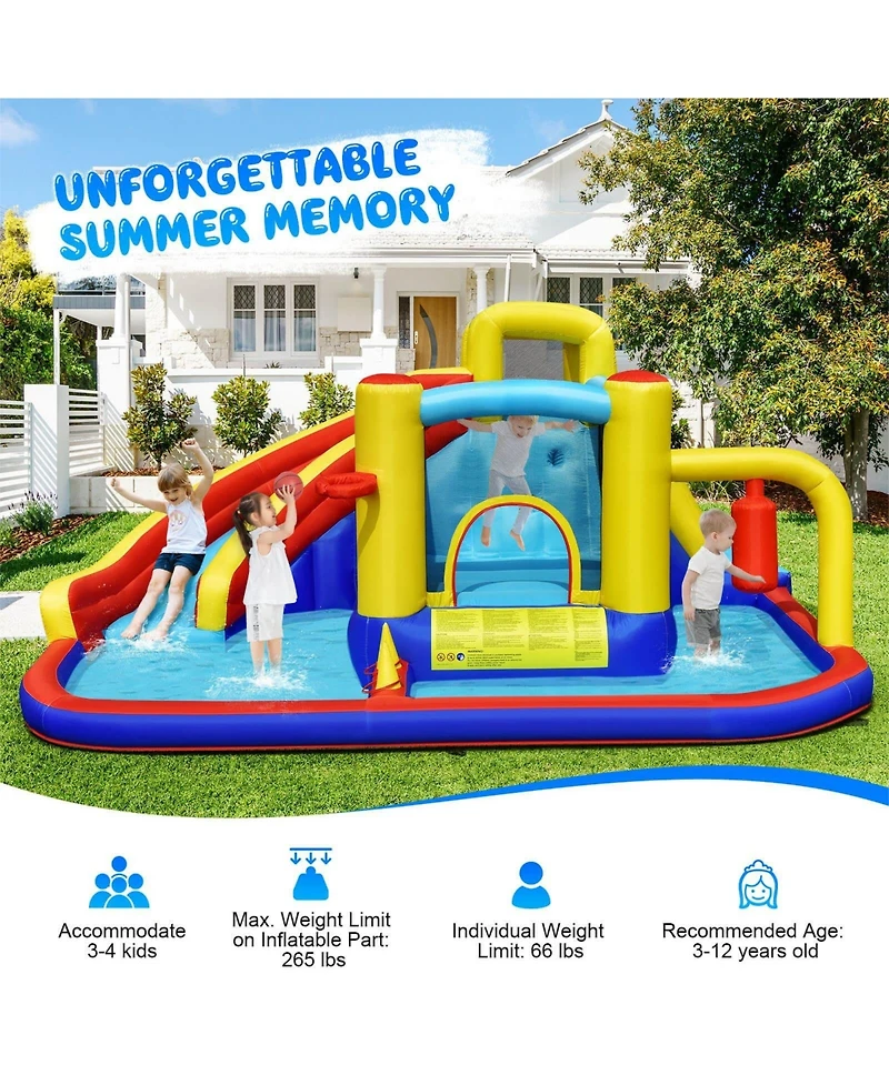 Akiudex 7-in-1 Inflatable Water Slide with 735W Air Blower and Splash Pool