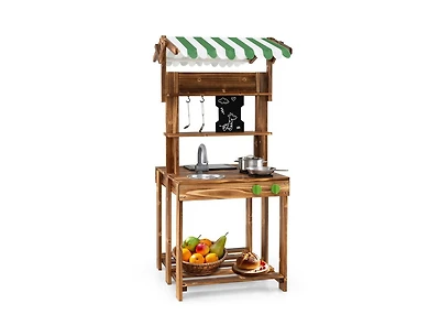 Akiudex Double-Sided Wooden Outdoor Play Kitchen with Grill and Accessories
