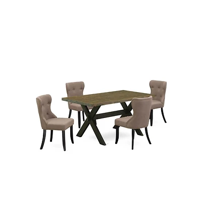 East West Furniture 5-Piece Dining Set- 4 Parson Dining Chairs with Coffee Linen Fabric Seat and Button Tufted Chair Back