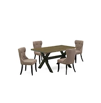 East West Furniture 5-Piece Dining Set- 4 Parson Dining Chairs with Coffee Linen Fabric Seat and Button Tufted Chair Back