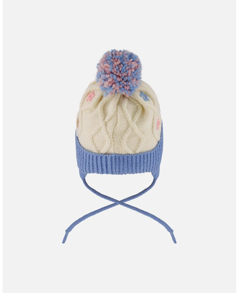 Deux par Girl Lined Knit Hat with Ears Off-White and Blue - Toddler|Child
