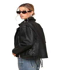 Avec Les Filles Women's Oversized Leather Moto Jacket