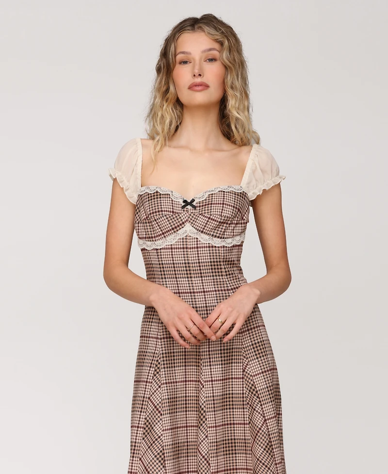 Avec Les Filles Women's Puff Sleeve Godet Midi Dress