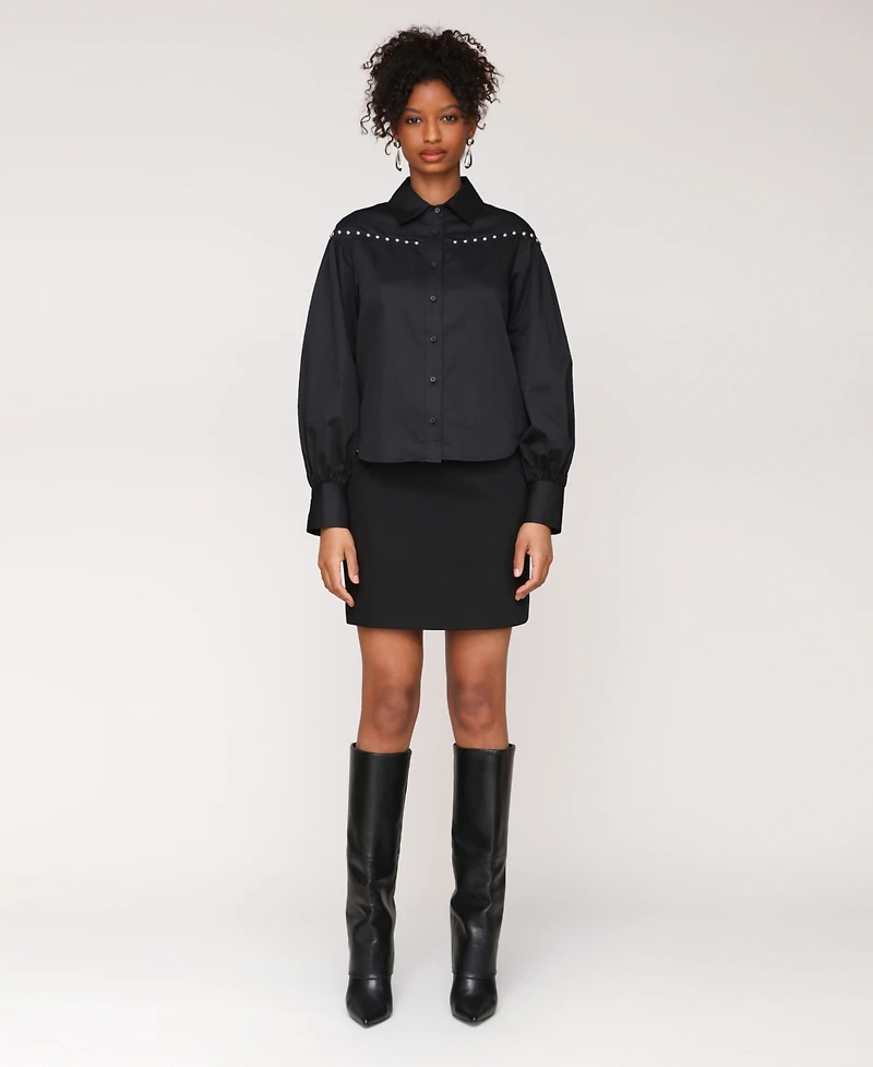 Avec Les Filles Women's Puff Sleeve Studded Shirt