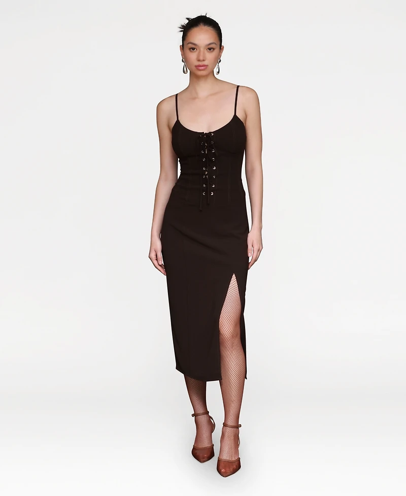 Avec Les Filles Women's Lace Up Corset Midi Dress