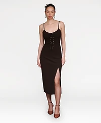 Avec Les Filles Women's Lace Up Corset Midi Dress