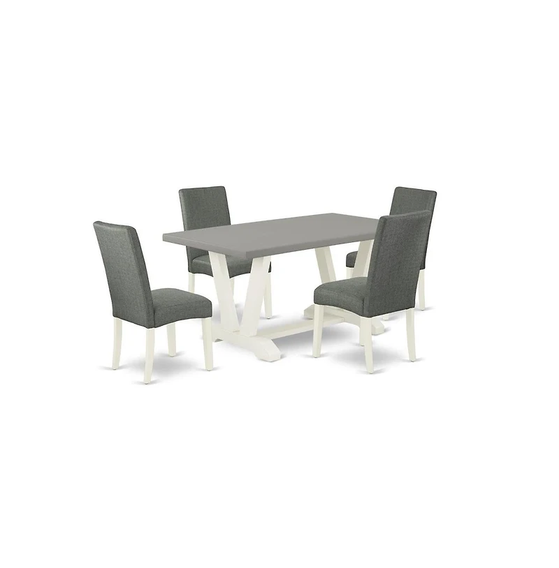 East West Furniture 5-Pc Modern Dining Set - 4 Kitchen Chairs and 1 Modern Rectangular Cement Dining Room Table with High Chair Back