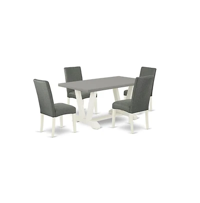 East West Furniture 5-Pc Modern Dining Set - 4 Kitchen Chairs and 1 Modern Rectangular Cement Dining Room Table with High Chair Back