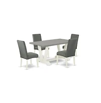 East West Furniture 5-Pc Modern Dining Set - 4 Kitchen Chairs and 1 Modern Rectangular Cement Dining Room Table with High Chair Back