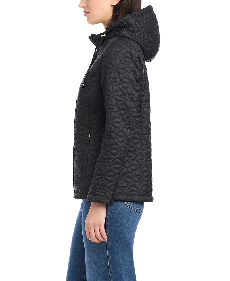 kate Spade new york Women's Short Flower Quilted Jacket With Hood