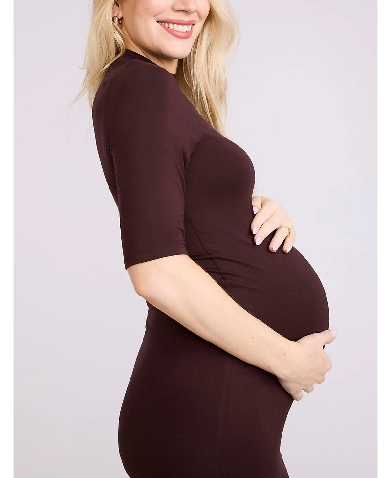 Motherhood Maternity Women's Mock Neck 3/4 Sleeve Ribbed Maxi Dress