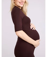 Motherhood Maternity Women's Mock Neck 3/4 Sleeve Ribbed Maxi Dress