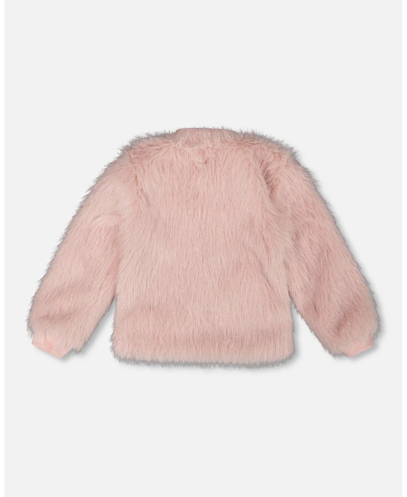 Deux par Girl Short Faux Fur Coat Dusty Pink