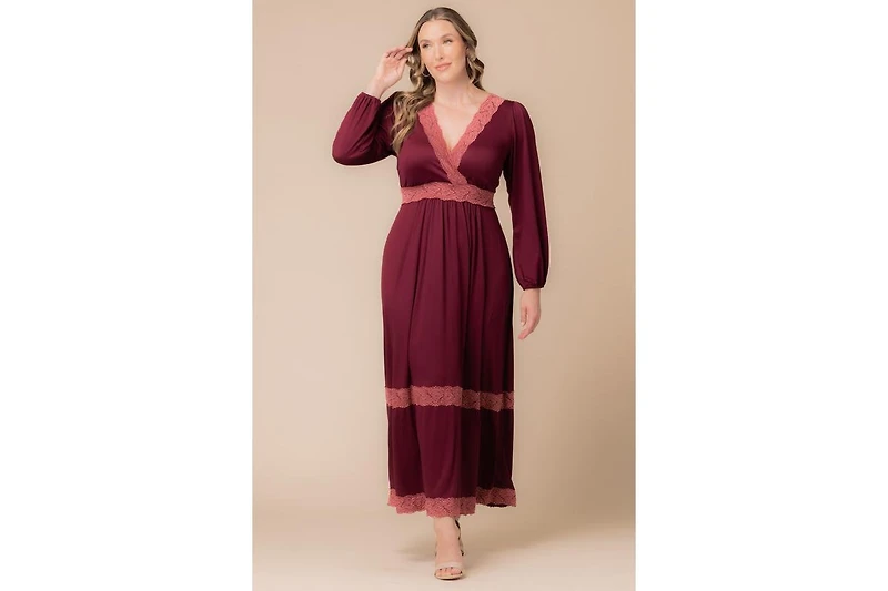 Kiyonna Women's Plus Lara Lace Trim Long Dress